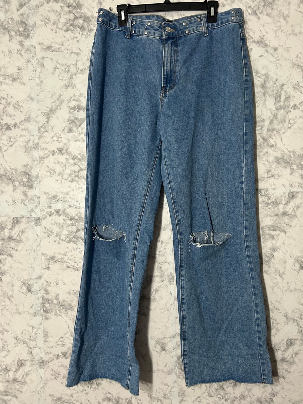 PrettyLittleThing Blue Wide Leg Distressed Jeans Sz 0 EUC